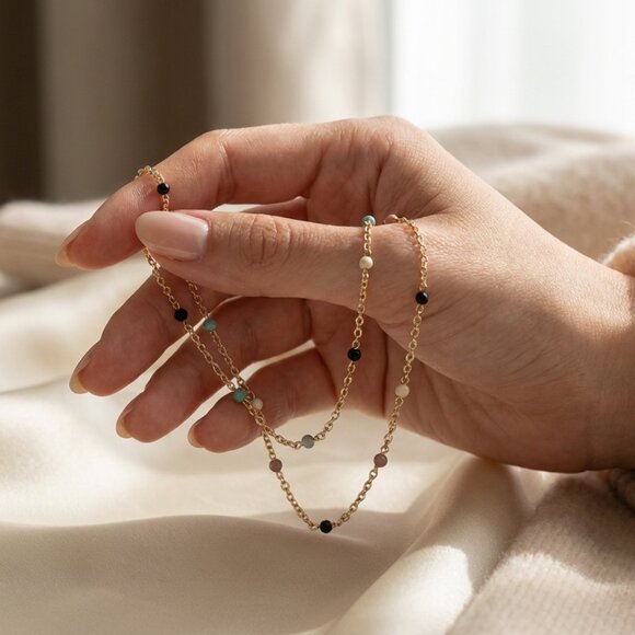 Gorjana Jewelry - gorjana Capri Layer Necklace | 18K Gold Plated | Enamel Beaded Chain | NWOT B8